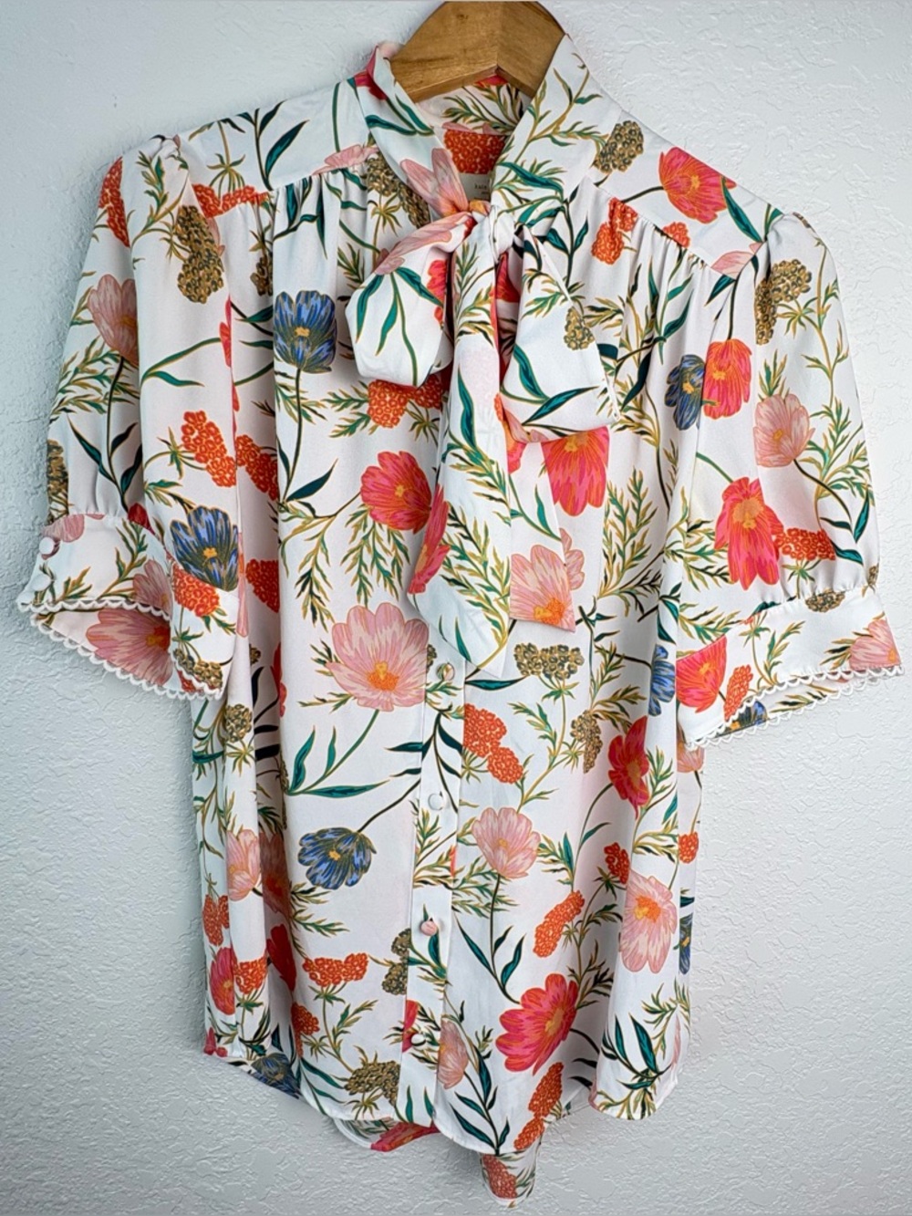 kate spade White Blouse with Orange, Pink & Green Floral Print